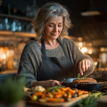 Літня пара насолоджується здоровим обідом вдома
